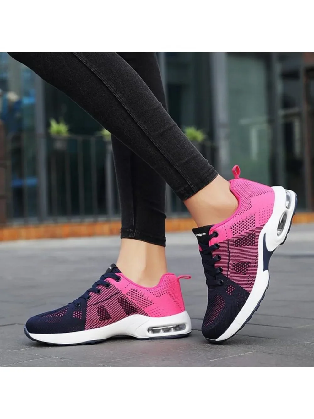 Women's Pink Lightweight Air Cushion Mesh Breathable Casual Sneakers
